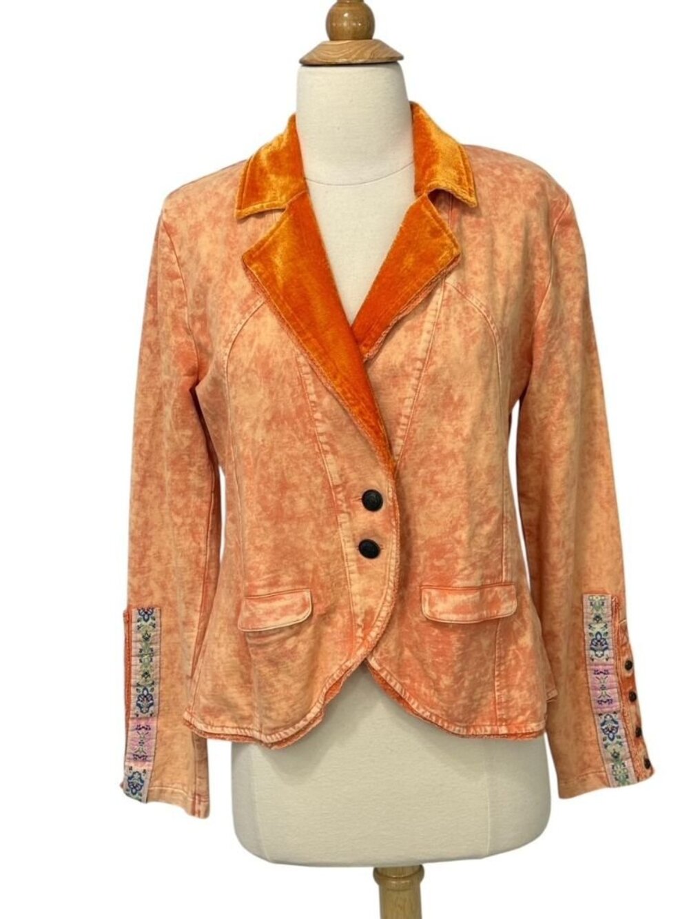 Aratta Silent Journey Colonel Jacket Blazer Velvet Collar Orange Boho Size XS - Picture 12 of 12